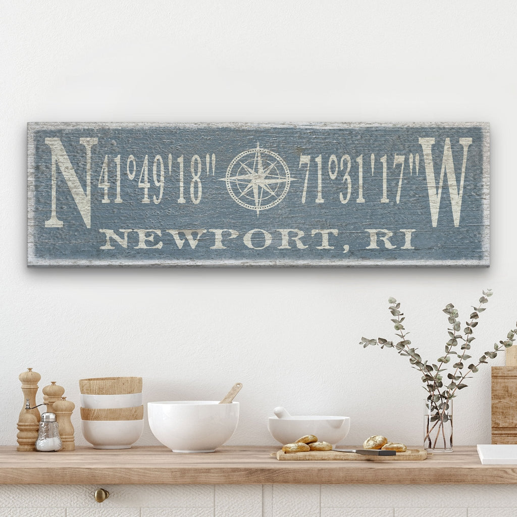 Personalized Coordinates Compass Rose Canvas Sign - Che Cose Belle
