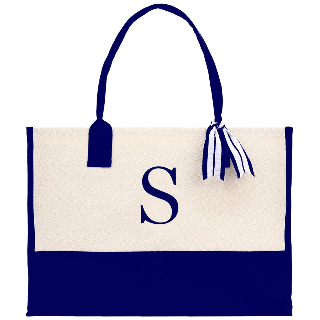 Personalized Cotton Canvas Beach Tote Bag Monogram Tote Bag Initial Canvas Tote Bridesmaid Gift Tote Custom Beach Bag Gift for Her A - Z - Che Cose Belle