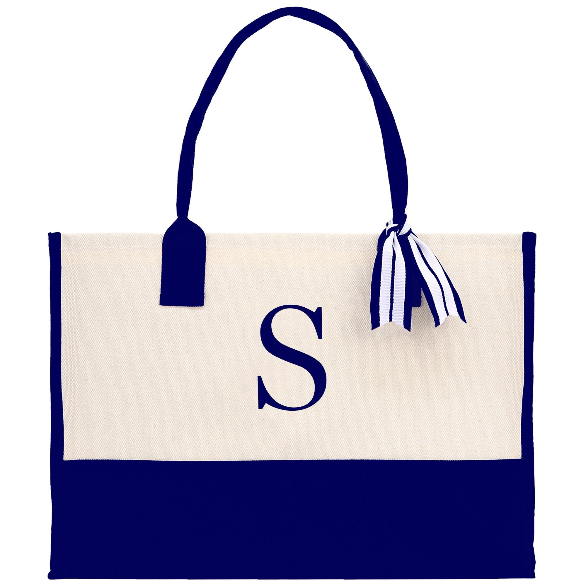 Personalized Cotton Canvas Beach Tote Bag Monogram Tote Bag Initial Canvas Tote Bridesmaid Gift Tote Custom Beach Bag Gift for Her A - Z - Che Cose Belle