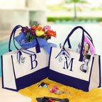 Personalized Cotton Canvas Beach Tote Bag Monogram Tote Bag Initial Canvas Tote Bridesmaid Gift Tote Custom Beach Bag Gift for Her A - Z - Che Cose Belle