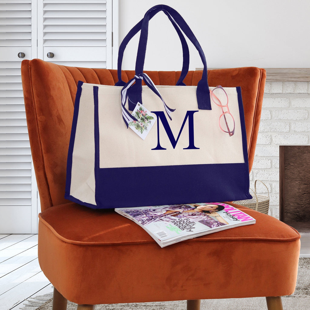 Personalized Cotton Canvas Beach Tote Bag Monogram Tote Bag Initial Canvas Tote Bridesmaid Gift Tote Custom Beach Bag Gift for Her A - Z - Che Cose Belle