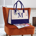 Personalized Cotton Canvas Beach Tote Bag Monogram Tote Bag Initial Canvas Tote Bridesmaid Gift Tote Custom Beach Bag Gift for Her A - Z - Che Cose Belle