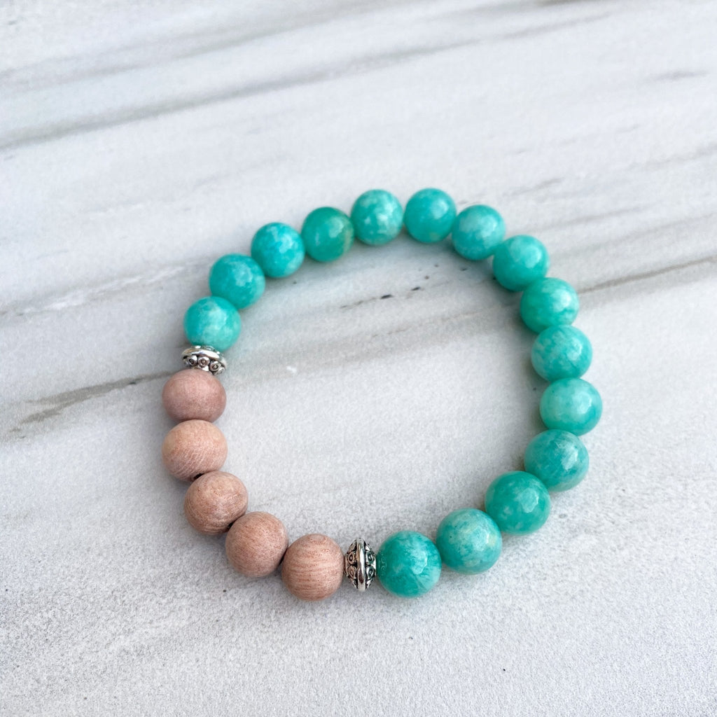 Peruvian Amazonite & Rosewood Aromatherapy Essential Oil Diffuser Bracelet (8mm beads) - Che Cose Belle