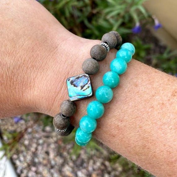 Peruvian Amazonite & Rosewood Aromatherapy Essential Oil Diffuser Bracelet (8mm beads) - Che Cose Belle