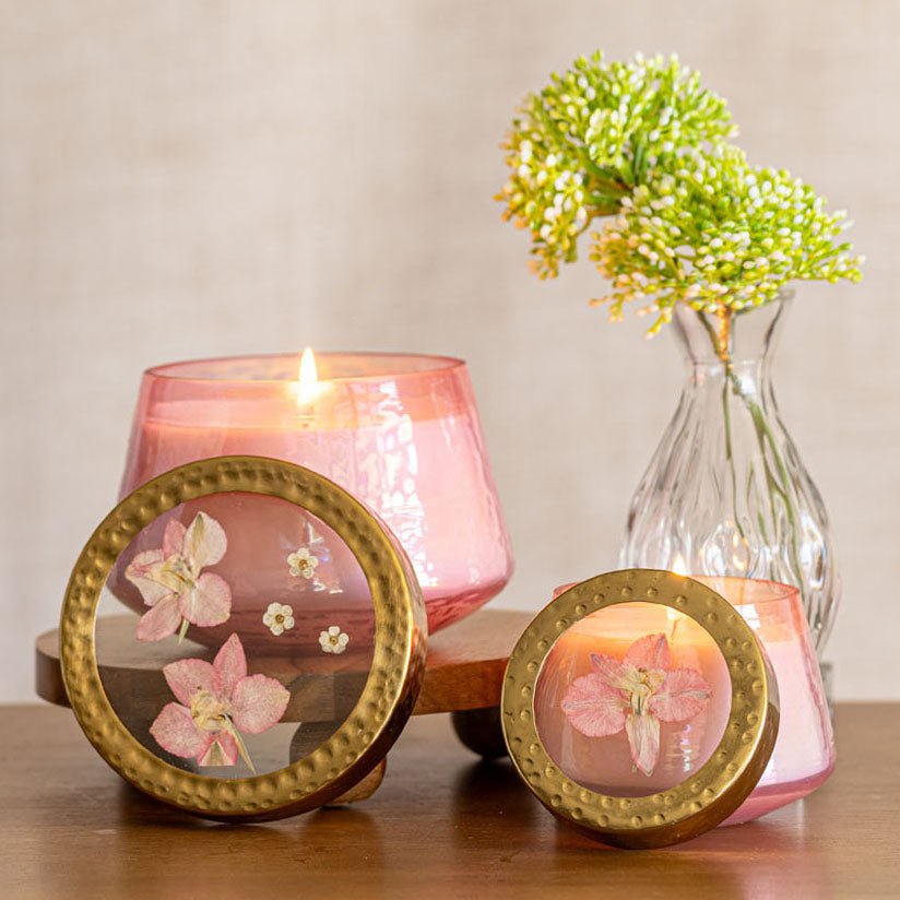 Petite Watercolor Pressed Floral Candle - Luna Flower - Che Cose Belle
