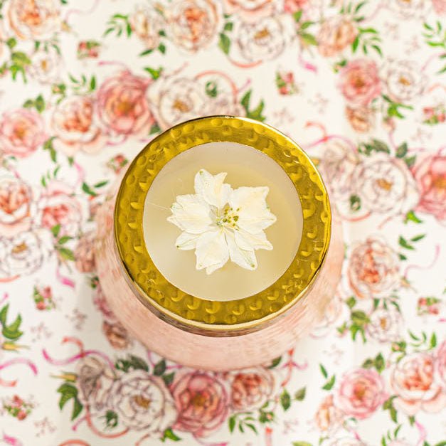Petite Watercolor Pressed Floral Candle - Rose+ Oud - Che Cose Belle