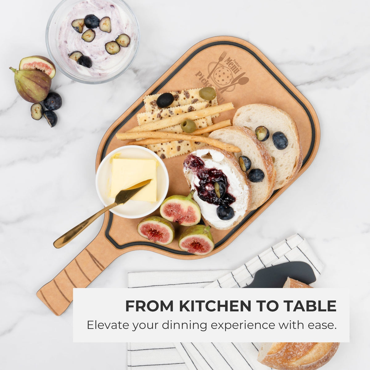 Pickleball Charcuterie Cutting Board -"Today's Menu: Pickleball" - Che Cose Belle