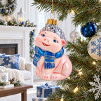 Piglet with Blue Scarf Glass Christmas Ornament - Che Cose Belle