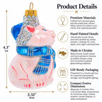 Piglet with Blue Scarf Glass Christmas Ornament - Che Cose Belle