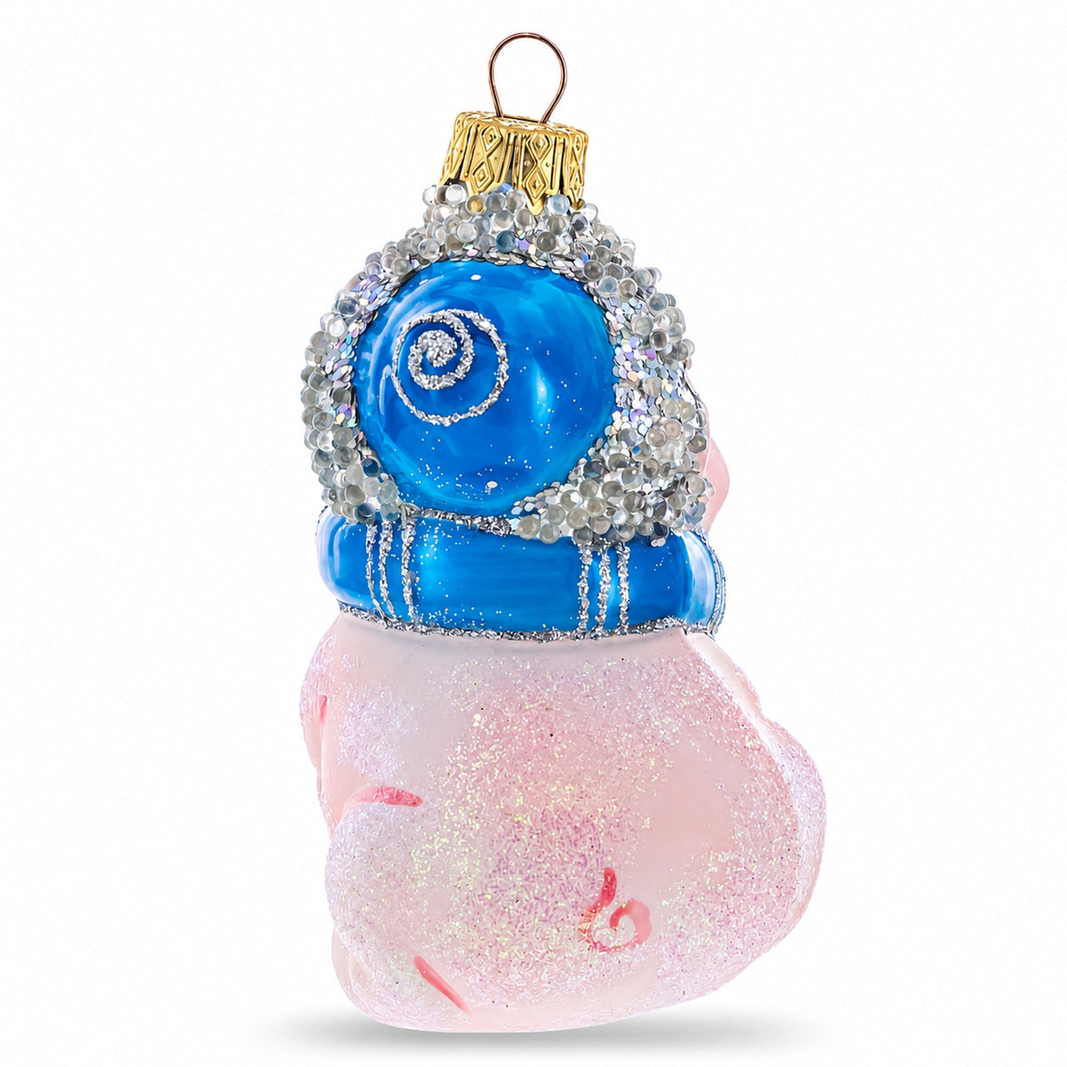 Piglet with Blue Scarf Glass Christmas Ornament - Che Cose Belle