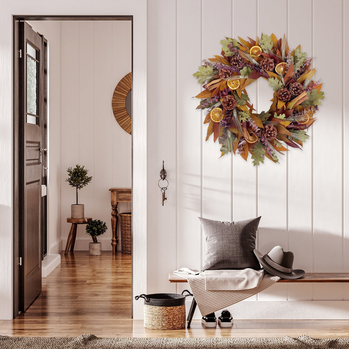 Pinecone Citrus Wheat Harvest Wreath - Che Cose Belle
