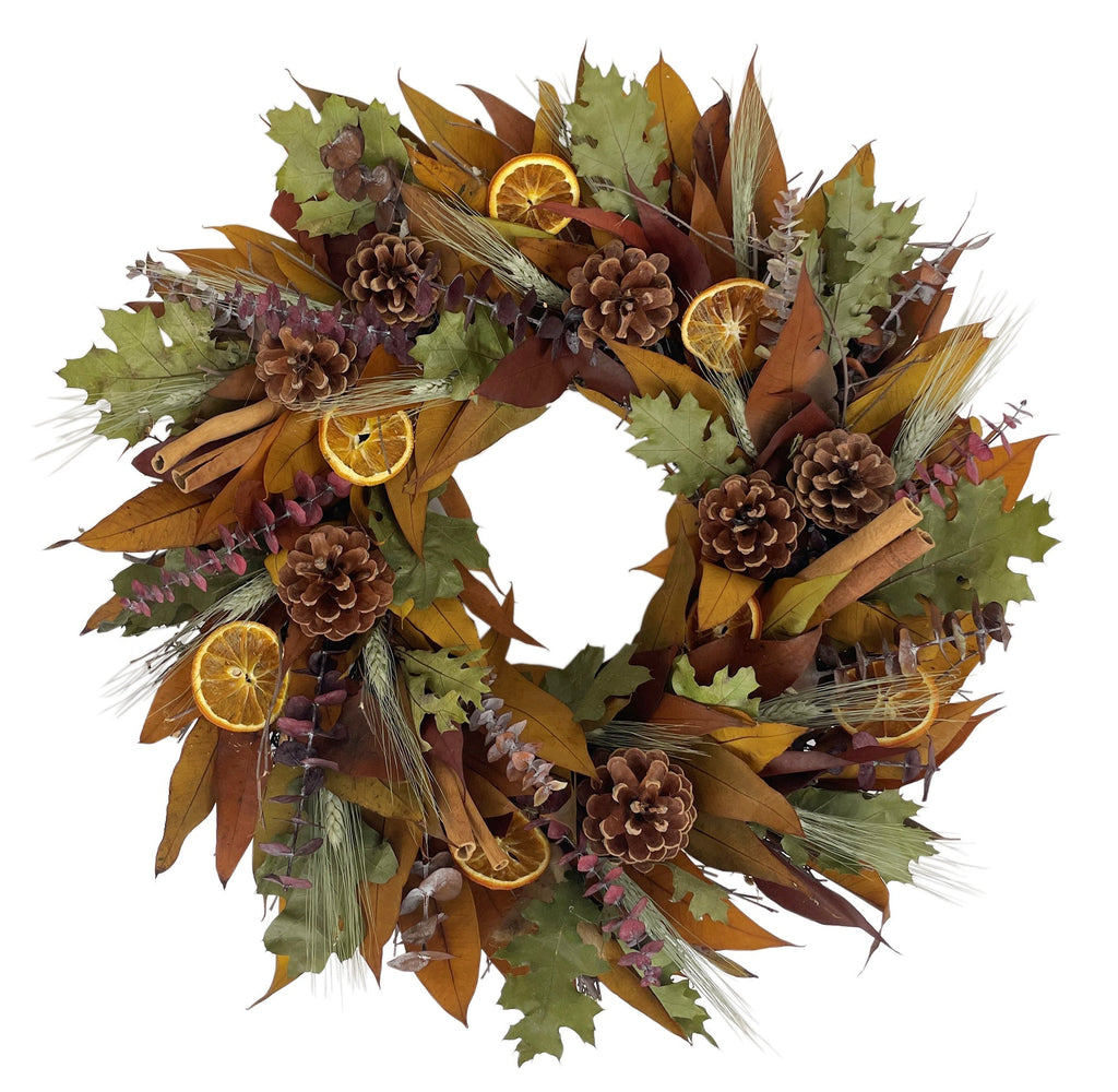 Pinecone Citrus Wheat Harvest Wreath - Che Cose Belle