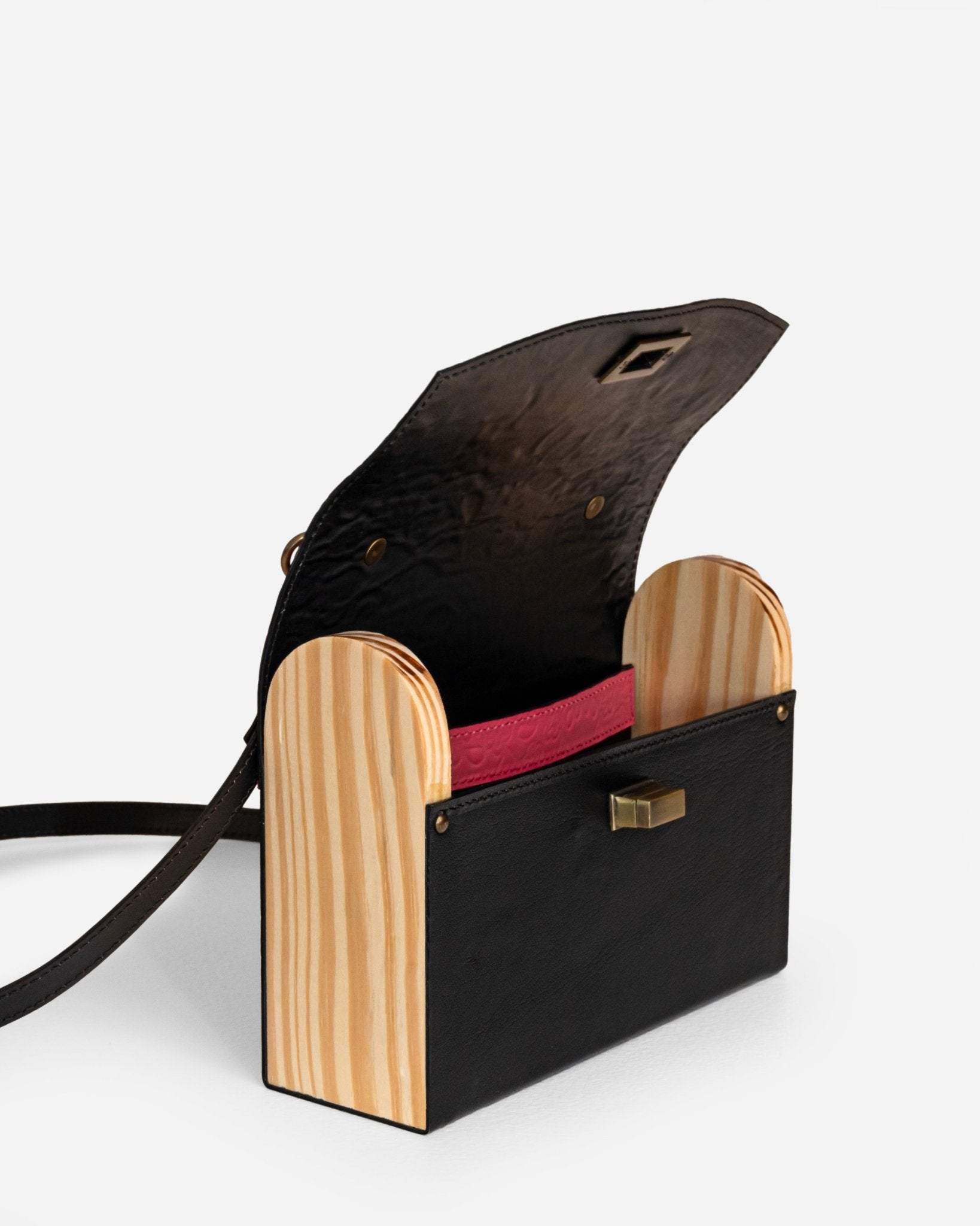 Pink And Black Embossed Leather Crossbody Bag - Che Cose Belle