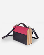 Pink And Black Embossed Leather Crossbody Bag - Che Cose Belle