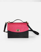 Pink And Black Embossed Leather Crossbody Bag - Che Cose Belle