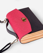 Pink And Black Embossed Leather Crossbody Bag - Che Cose Belle