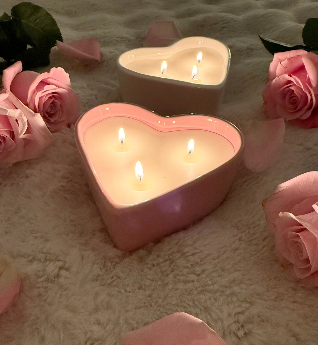 Pink Ceramic Heart 11oz Candle - Che Cose Belle