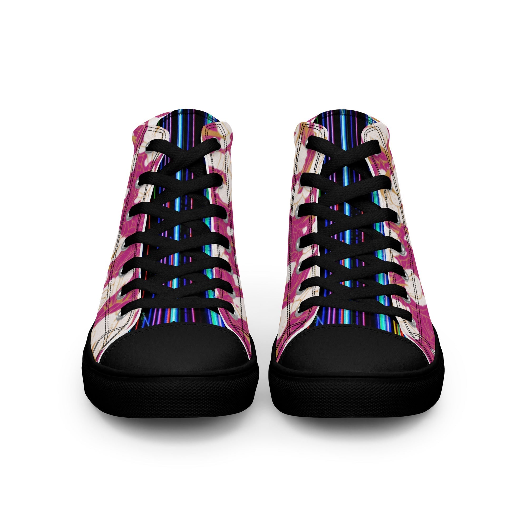Pink Floral Men’s high top canvas shoes
