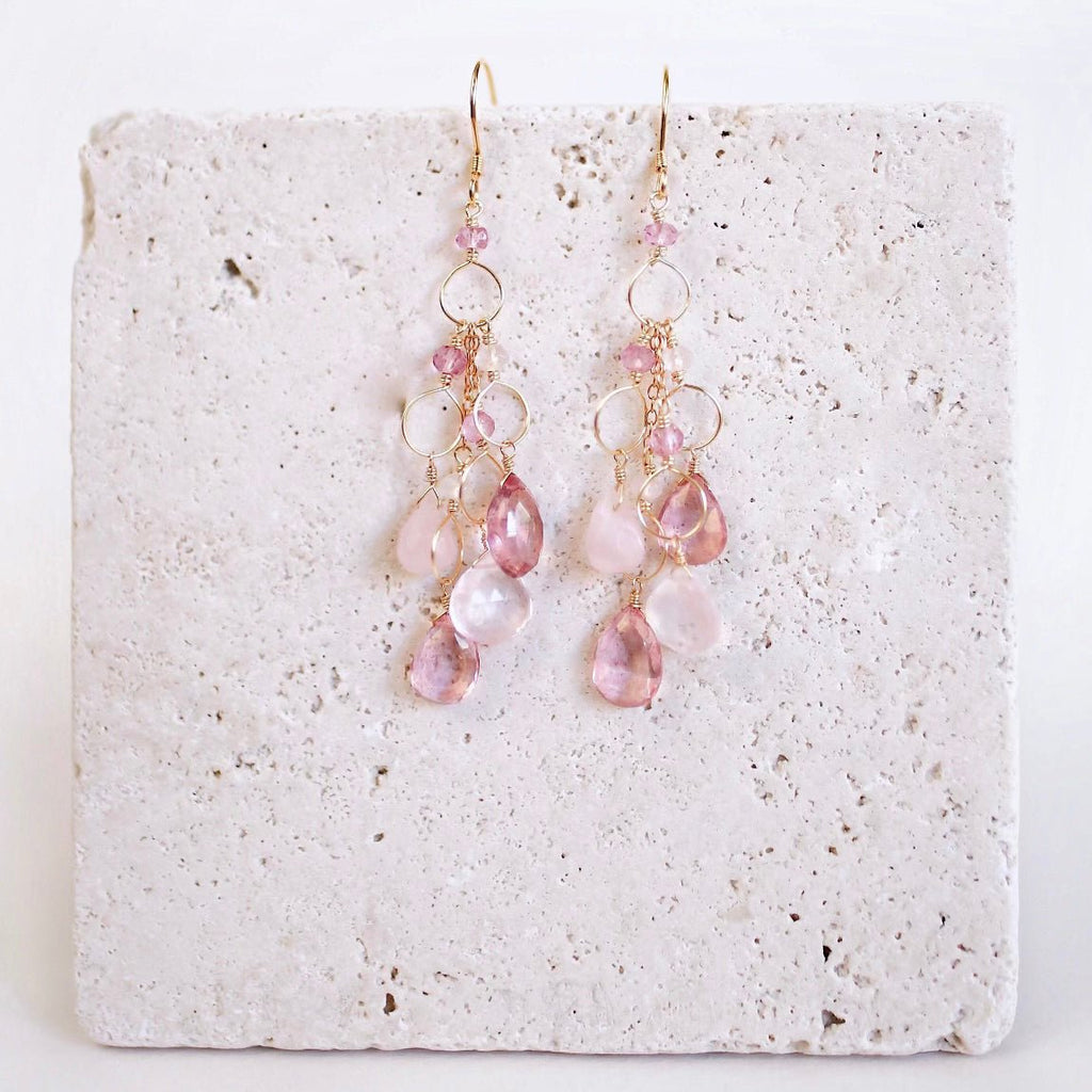 Pink Gemstone Waterfall Earrings - Che Cose Belle