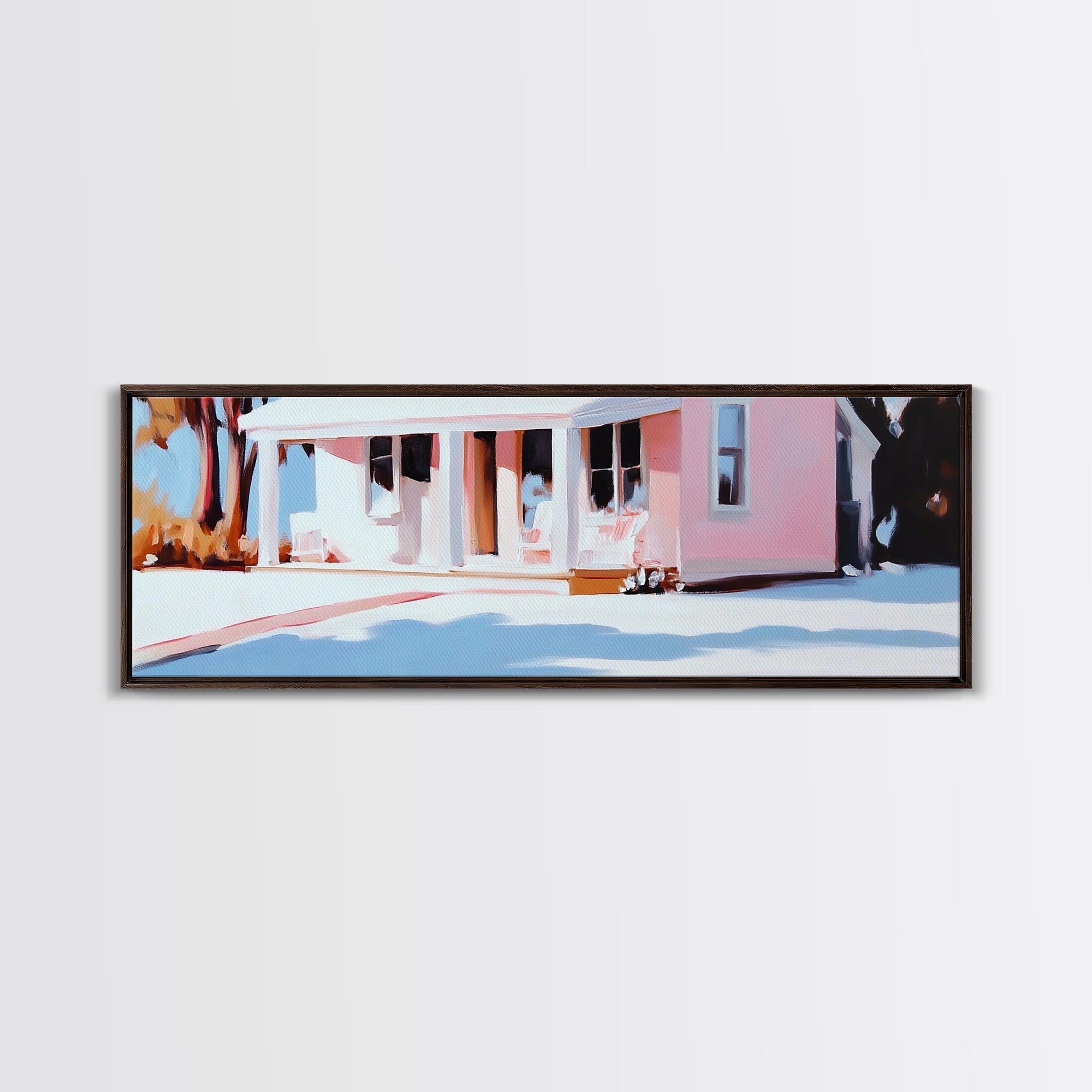 Pink House, Southern Charm, Country Cottage, Framed Canvas Print, Rustic Wall Art, Cozy Home Decor, Cottagecore Aesthetic, Warm Tones - Che Cose Belle