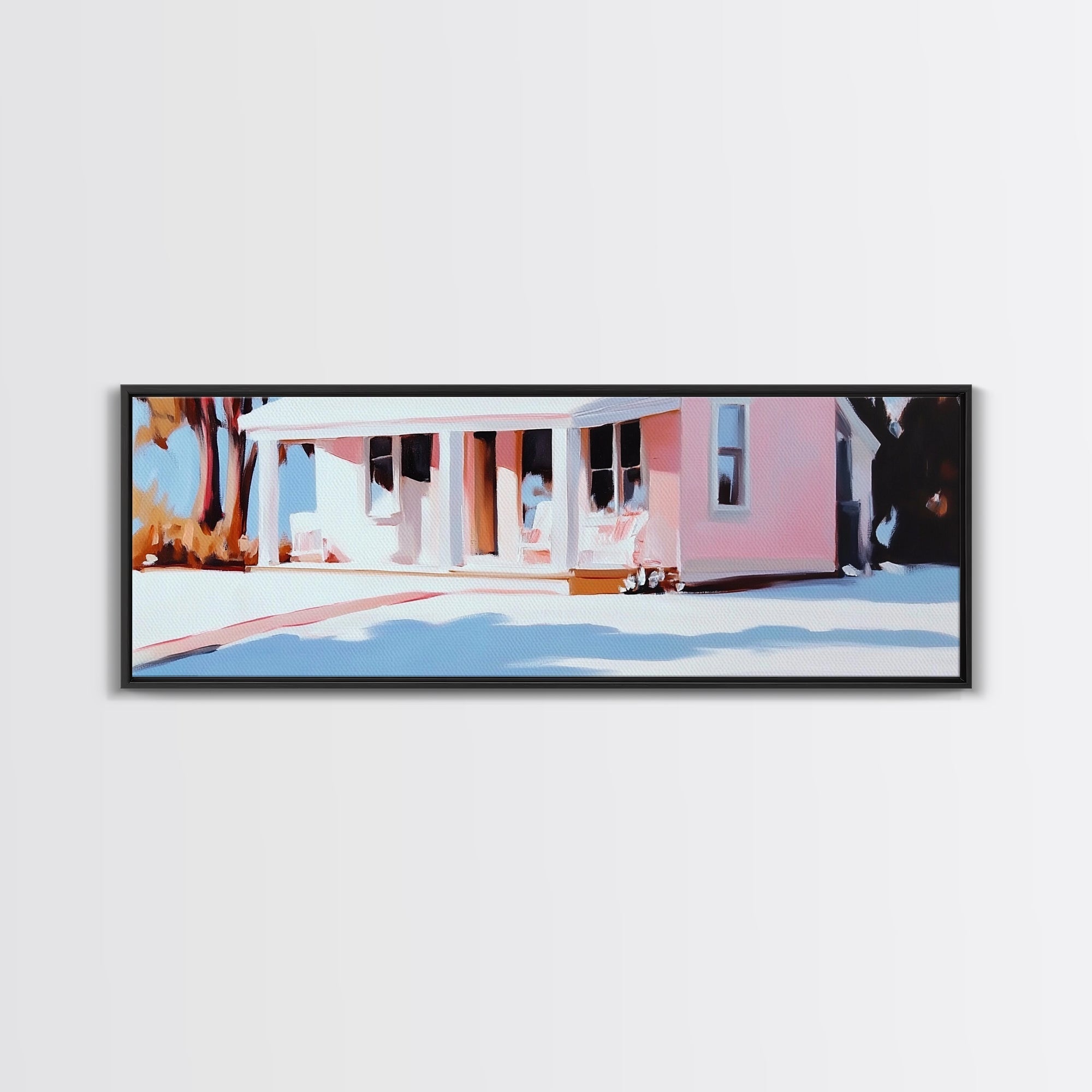 Pink House, Southern Charm, Country Cottage, Framed Canvas Print, Rustic Wall Art, Cozy Home Decor, Cottagecore Aesthetic, Warm Tones - Che Cose Belle