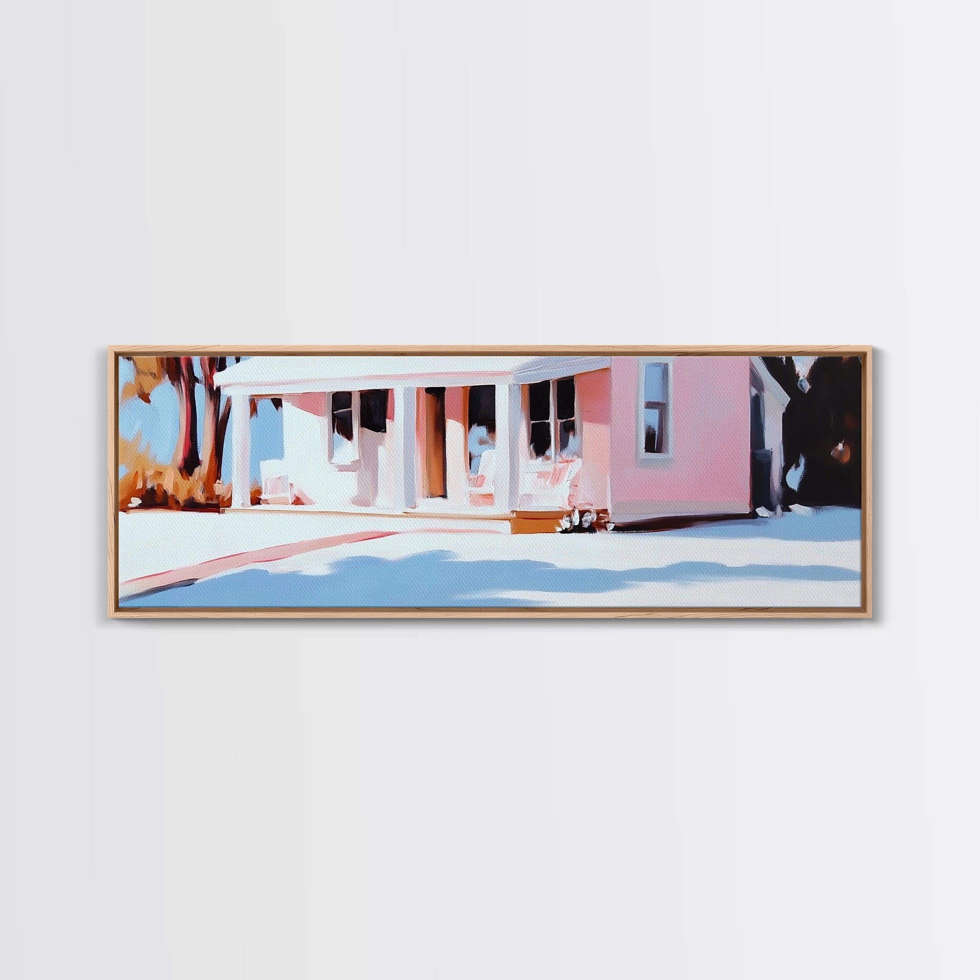 Pink House, Southern Charm, Country Cottage, Framed Canvas Print, Rustic Wall Art, Cozy Home Decor, Cottagecore Aesthetic, Warm Tones - Che Cose Belle