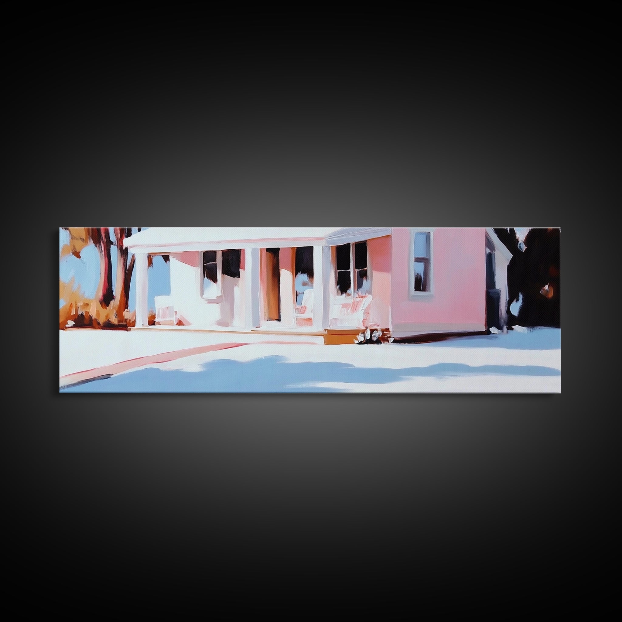 Pink House, Southern Charm, Country Cottage, Framed Canvas Print, Rustic Wall Art, Cozy Home Decor, Cottagecore Aesthetic, Warm Tones - Che Cose Belle
