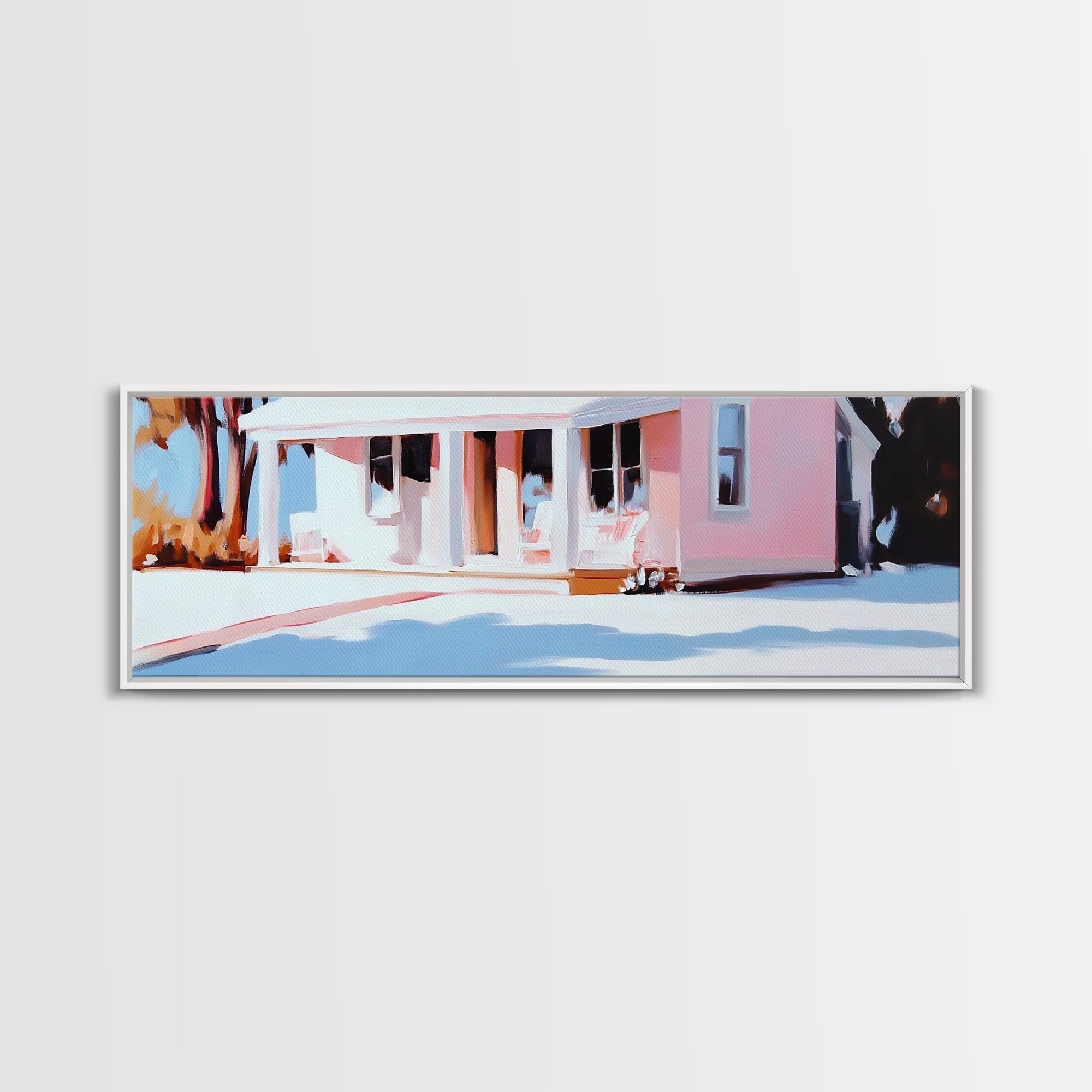 Pink House, Southern Charm, Country Cottage, Framed Canvas Print, Rustic Wall Art, Cozy Home Decor, Cottagecore Aesthetic, Warm Tones - Che Cose Belle