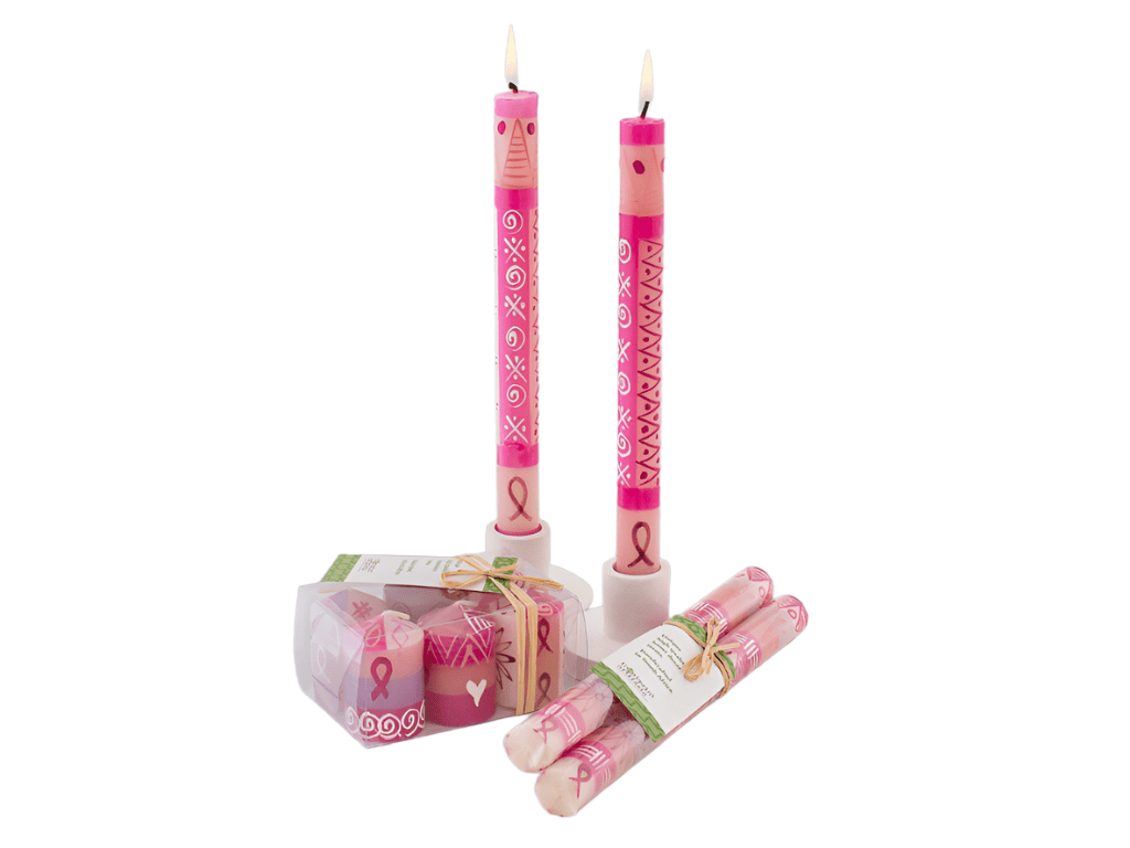 Pink on Pink Painted Candles - support South Africa´s best Breast Cancer Care - Che Cose Belle