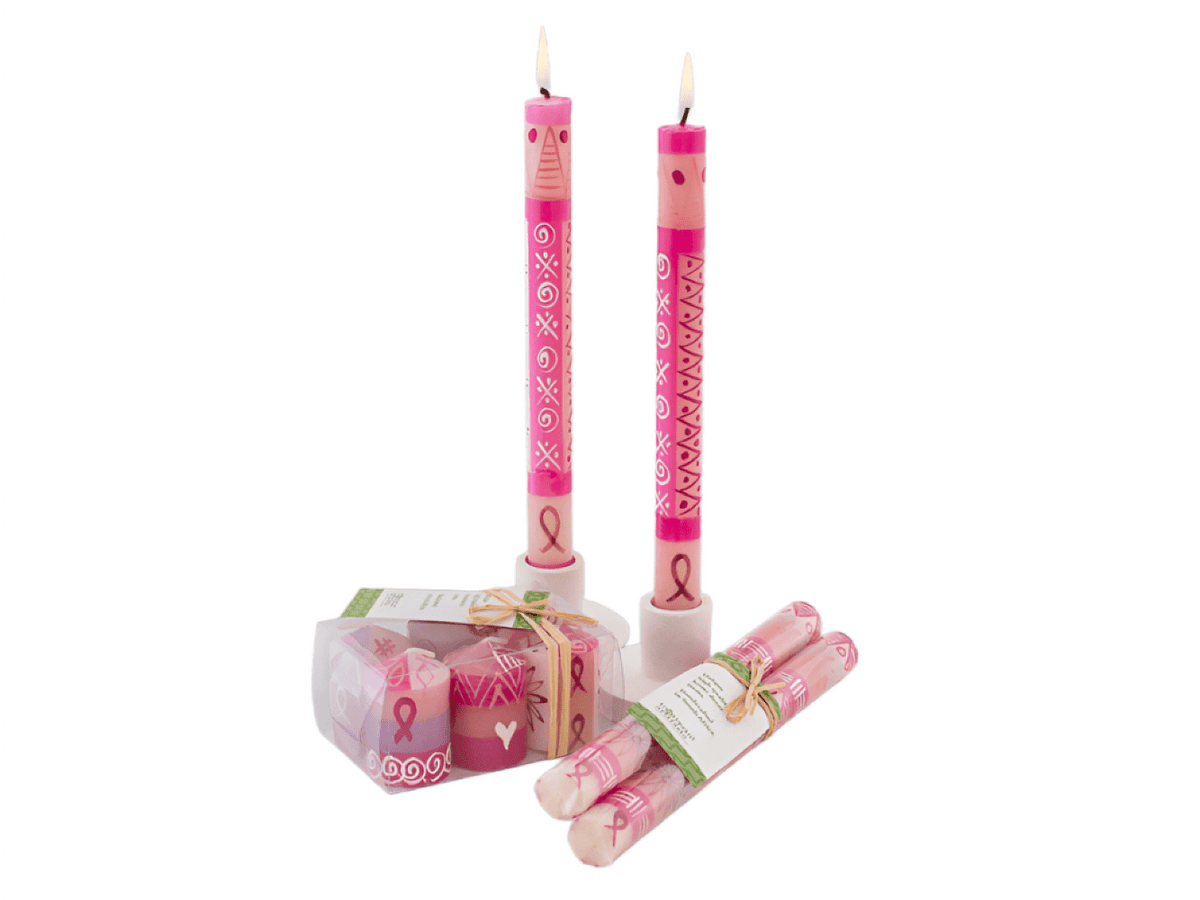 Pink on Pink Painted Candles - support South Africa´s best Breast Cancer Care - Che Cose Belle