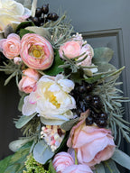 Pink Peony Rose and Ranunculus Spring Wreath - Che Cose Belle