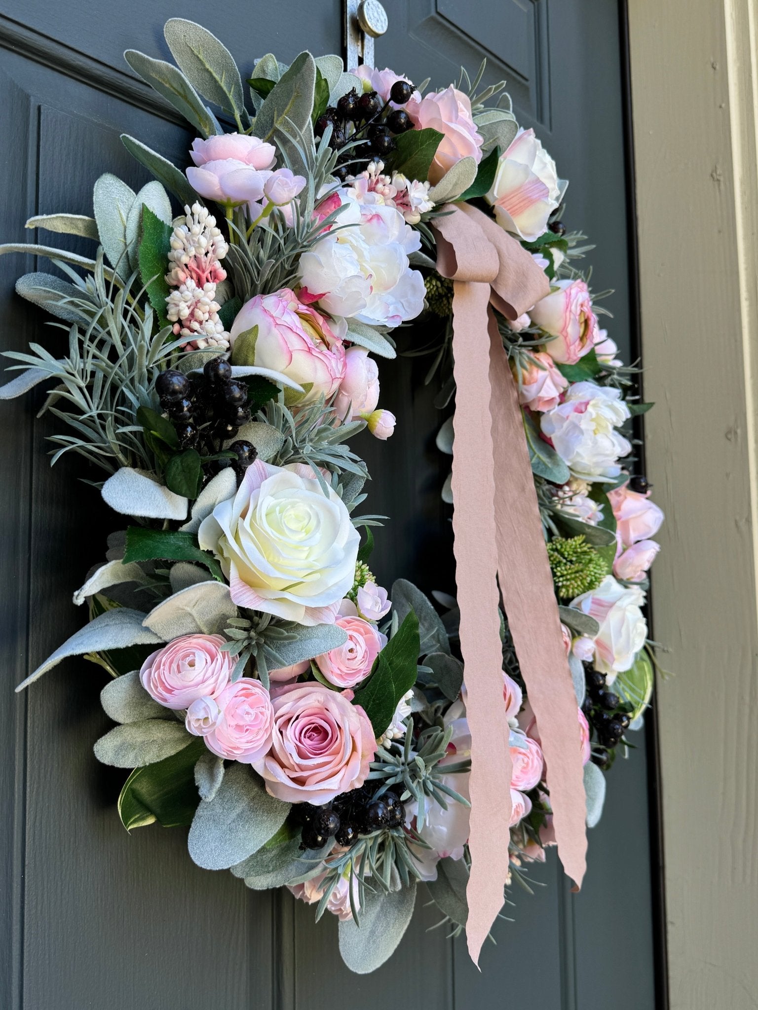 Pink Peony Rose and Ranunculus Spring Wreath - Che Cose Belle