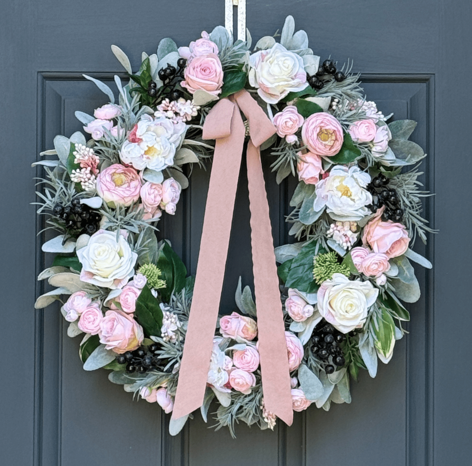 Pink Peony Rose and Ranunculus Spring Wreath - Che Cose Belle