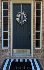 Pink Peony Rose and Ranunculus Spring Wreath with Black and White Ribbon - Che Cose Belle