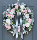 Pink Peony Rose and Ranunculus Spring Wreath with Black and White Ribbon - Che Cose Belle