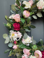 Pink Peony Wreath with Cream Roses & Eucalyptus - Che Cose Belle