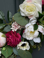 Pink Peony Wreath with Cream Roses & Eucalyptus - Che Cose Belle