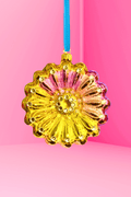 Pink + Yellow Daisy Polish Glass Ornament - Che Cose Belle