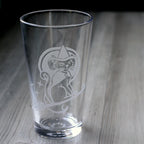 Witch Cat Pint Glass - etched Halloween glassware