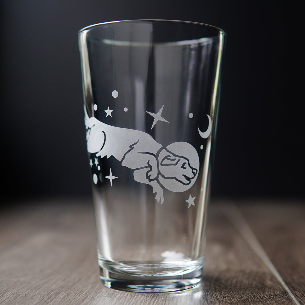 Space Dog Pint Glass - etched glassware