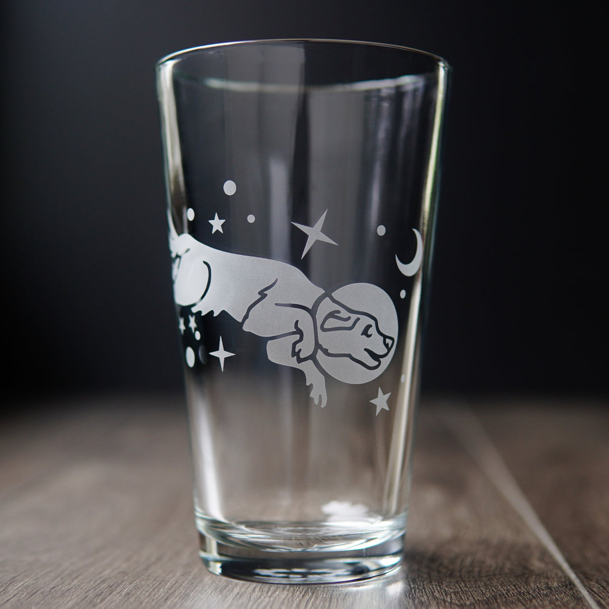 Space Dog Pint Glass - etched glassware