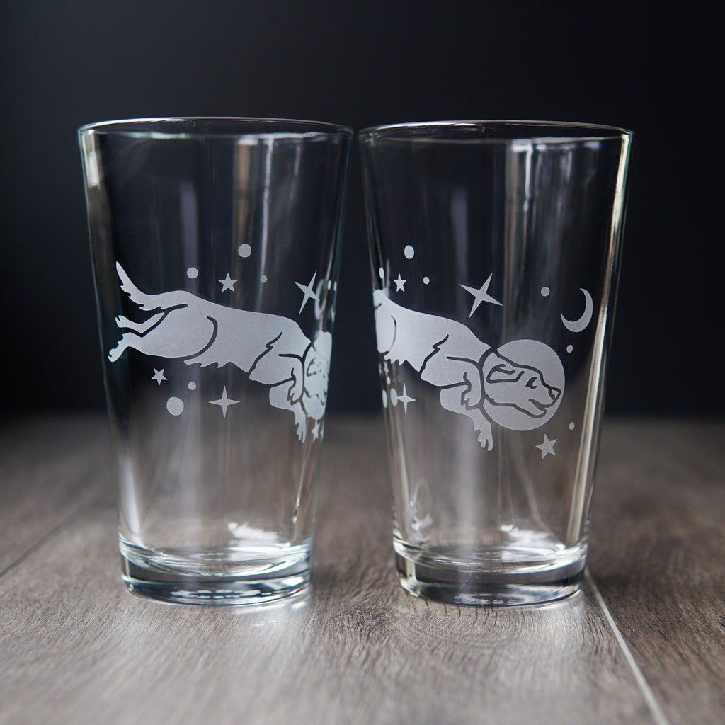 Space Dog Pint Glass - etched glassware