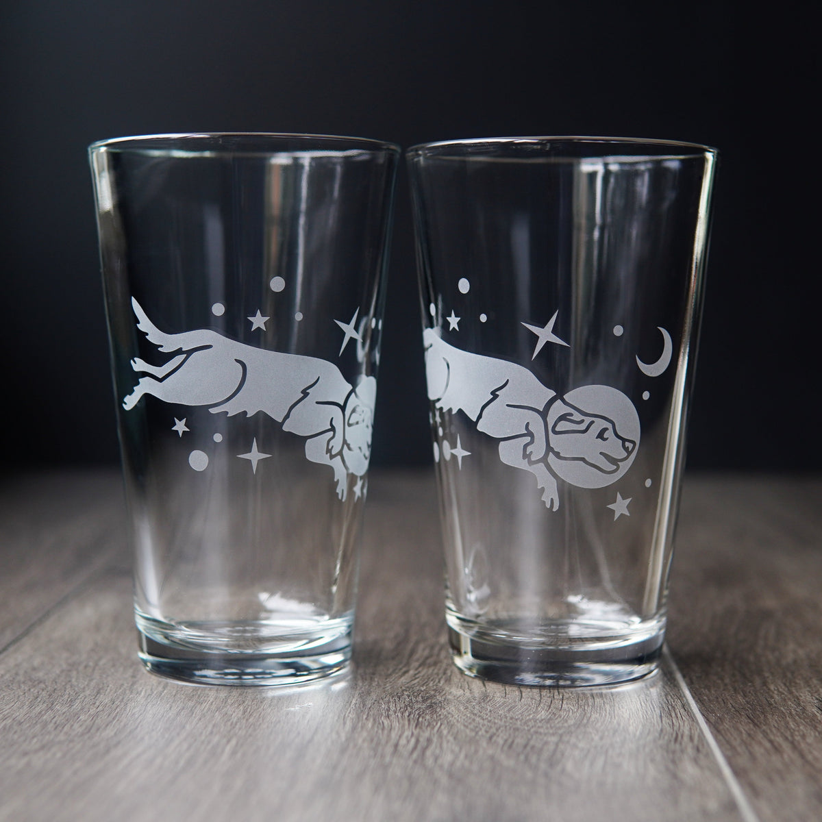 Space Dog Pint Glass - etched glassware