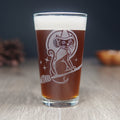 Witch Cat Pint Glass - etched Halloween glassware