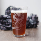 Witch Cat Pint Glass - etched Halloween glassware