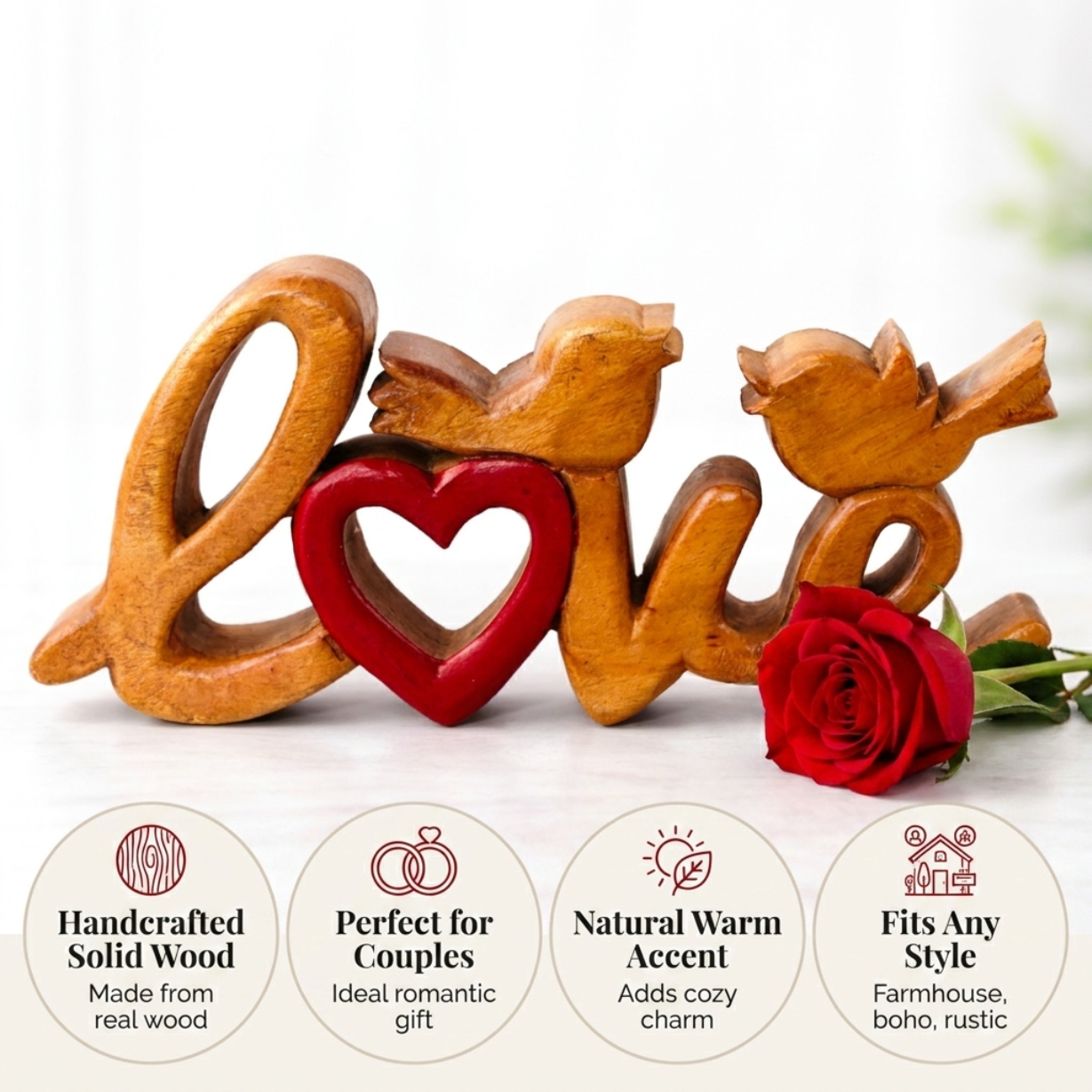 Amber Affection – Hand-Carved Wooden Sculpture, Handmade Decorative Home Art