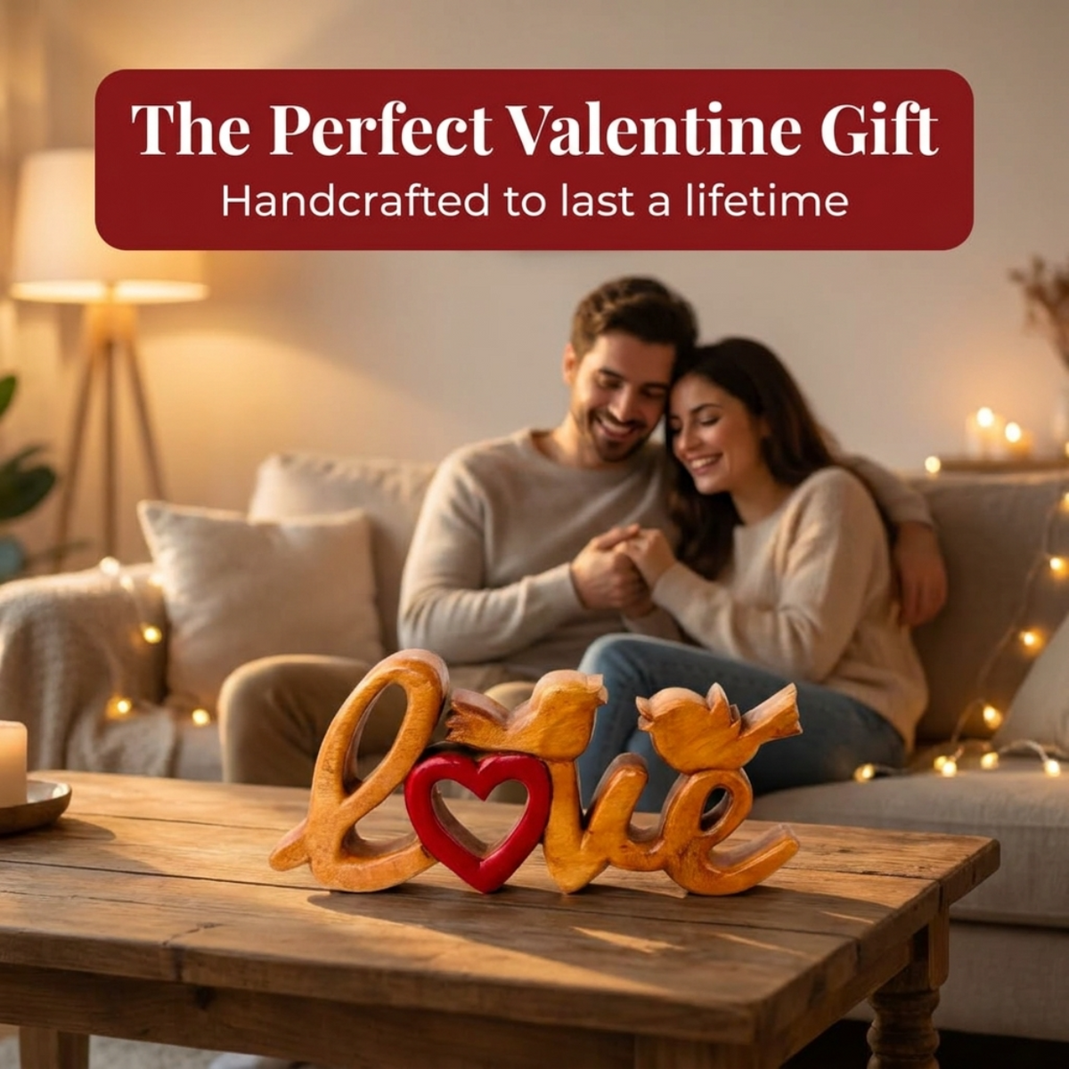 Amber Affection – Hand-Carved Wooden Sculpture, Handmade Decorative Home Art