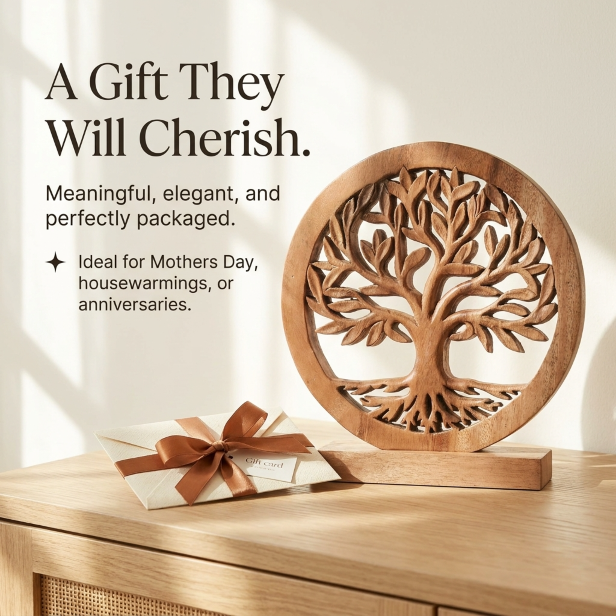 Cloverly Tree of Life Wooden Sculpture – Handmade Decorative Art | Decozen Luxe, Gift for Mom