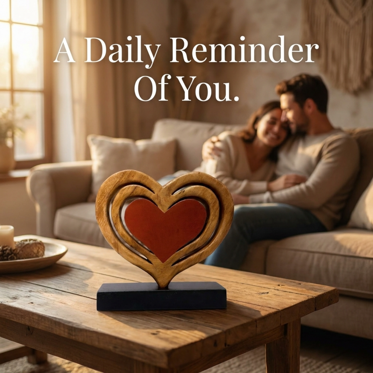 Serene Hearts – Handmade Wooden Sculpture, Elegant Home Decor