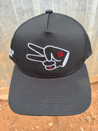 PL Series 5 Panel Curved Bill Snapback Hat - SOLID BLACK - WHITE LOGO w/ Bold Style - Che Cose Belle